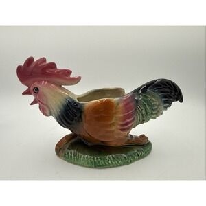 Vintage Rooster Chicken Planter Vase Ceramic Farmhouse Country Cottage Decor